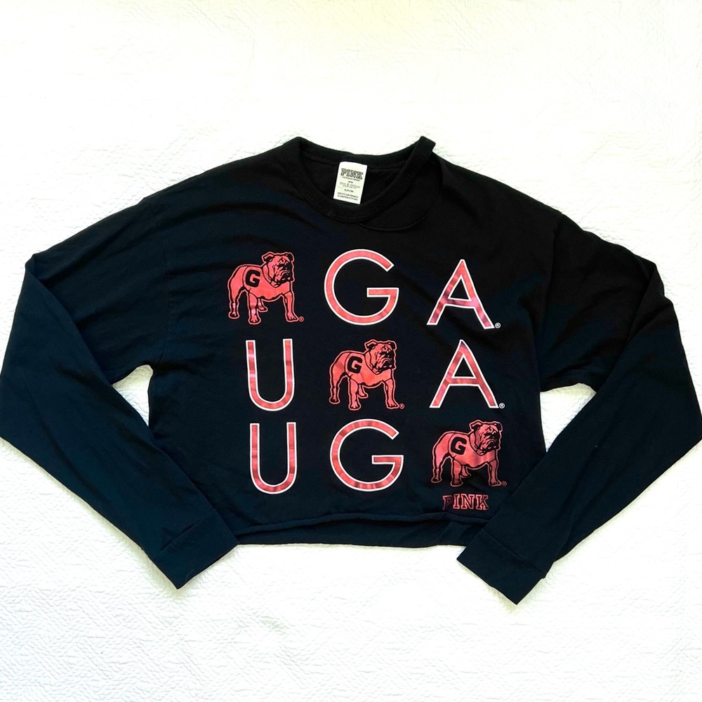 PINK UGA Long Sleeve Crop Tee